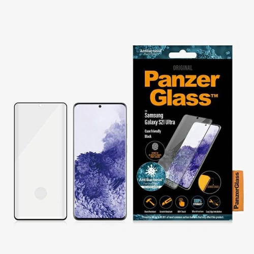 Kup Edzett üveg PanzerGlass E2E Microfracture Samsung Galaxy S21 Ultra Case Friendly Ujjlenyomat Antibakteriális fekete/black - PZG178 - {ean13} - Sklep Home Screen