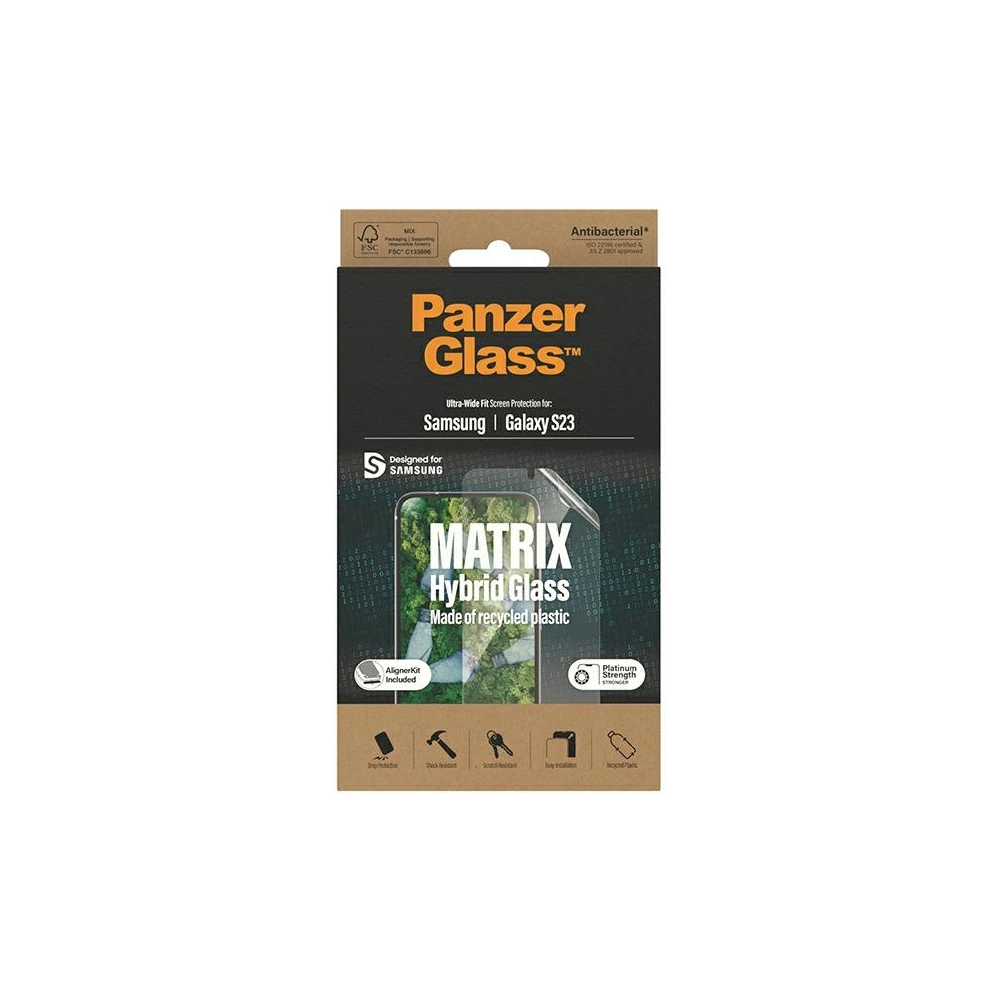 Szkło hybrydowe PanzerGlass Matrix Samsung Galaxy S23 Screen Protection 7318 z pozycjonerem