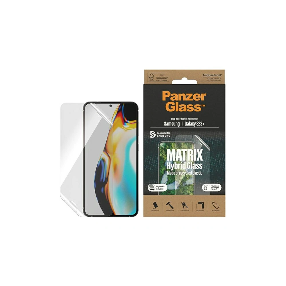 Szkło hybrydowe PanzerGlass Matrix Samsung Galaxy S23+ Plus Screen Protection 7319 z pozycjonerem