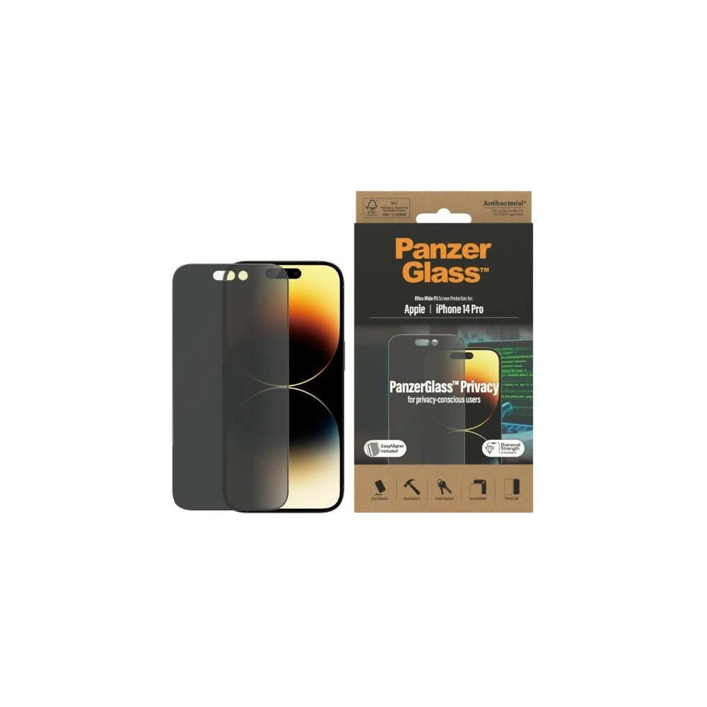Szkło hartowane PanzerGlass Ultra-Wide Fit Apple iPhone 14 Pro Privacy Screen Protection Antibacterial Easy Aligner Included P2784