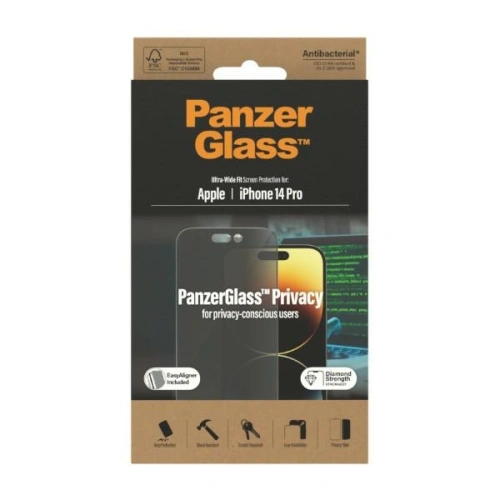 Kup Szkło hartowane PanzerGlass Ultra-Wide Fit Apple iPhone 14 Pro Privacy Screen Protection Antibacterial Easy Aligner Included P2784 - PZG344 - {ean13} - Sklep Home Screen