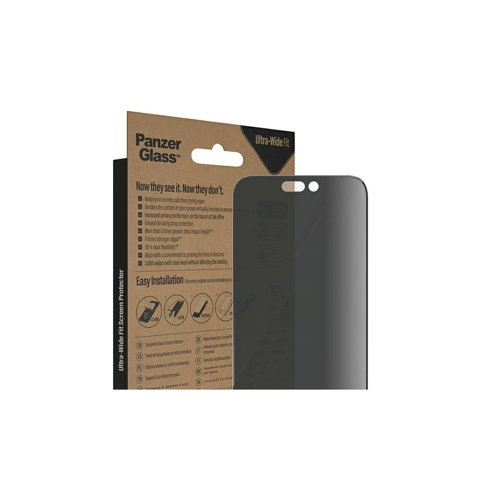Szkło hartowane PanzerGlass Ultra-Wide Fit Apple iPhone 14 Pro Max Privacy Screen Protection Antibacterial Easy Aligner Included P2786