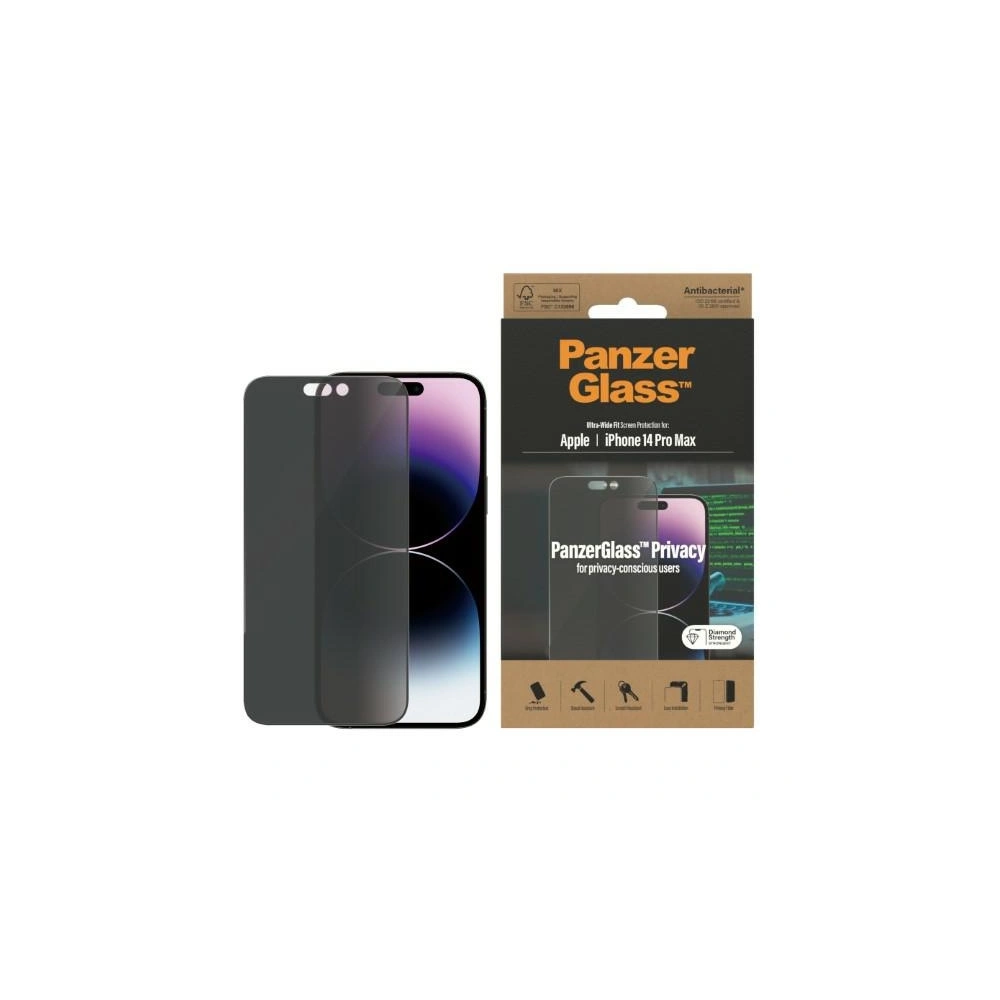 Szkło hartowane PanzerGlass Ultra-Wide Fit Apple iPhone 14 Pro Max Privacy Screen Protection Antibacterial P2774