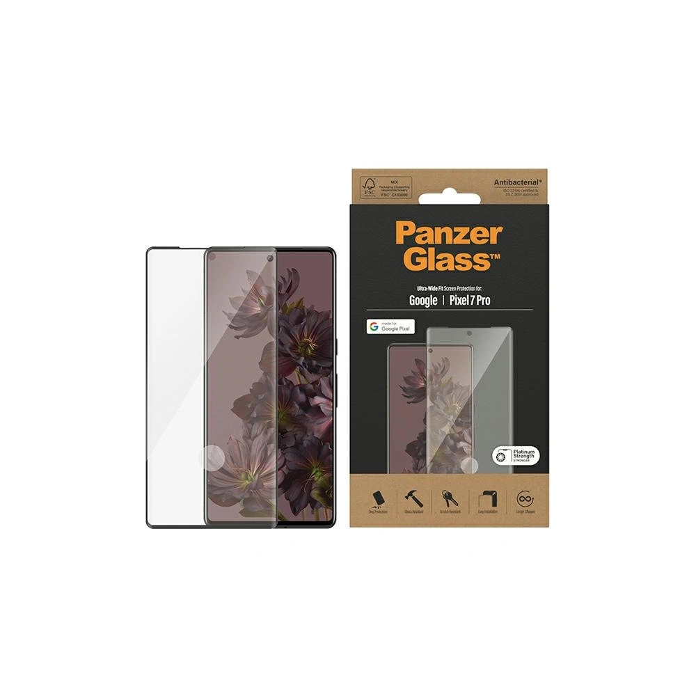 Szkło hartowane PanzerGlass Ultra-Wide Fit Google Pixel 7 Pro Screen Protection Antibacterial czarny/black 4773