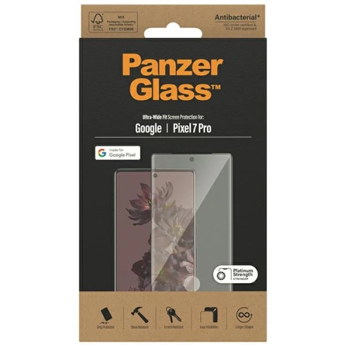 Kup Szkło hartowane PanzerGlass Ultra-Wide Fit Google Pixel 7 Pro Screen Protection Antibacterial czarny/black 4773 - PZG364 - {ean13} - Sklep Home Screen