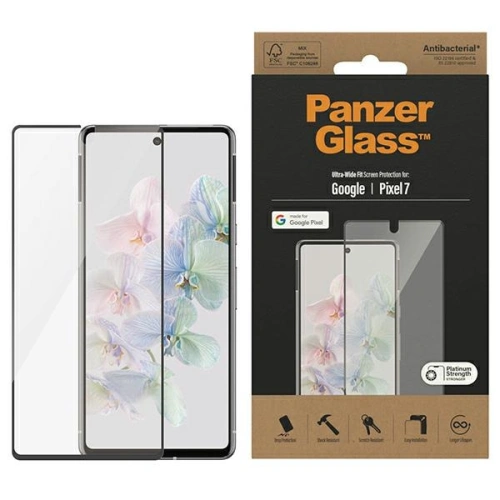 Kup PanzerGlass Gehärtetes Glas Ultra-Wide Fit Google Pixel 7 Bildschirm Schutz Antibakteriell schwarz/schwarz 4772 - PZG365 - {ean13} - Sklep Home Screen