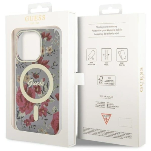 Etui Guess GUHMP14LHCFWSA Apple iPhone 14 Pro zielony/khaki hardcase Flower MagSafe