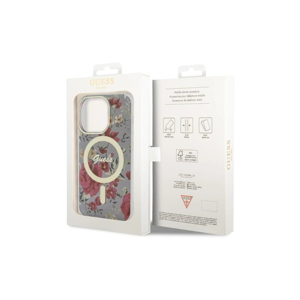 Etui Guess GUHMP14LHCFWSA Apple iPhone 14 Pro zielony/khaki hardcase Flower MagSafe