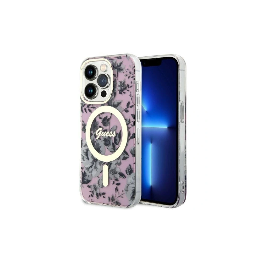 Etui Guess GUHMP14LHCFWSP Apple iPhone 14 Pro różowy/pink hardcase Flower MagSafe