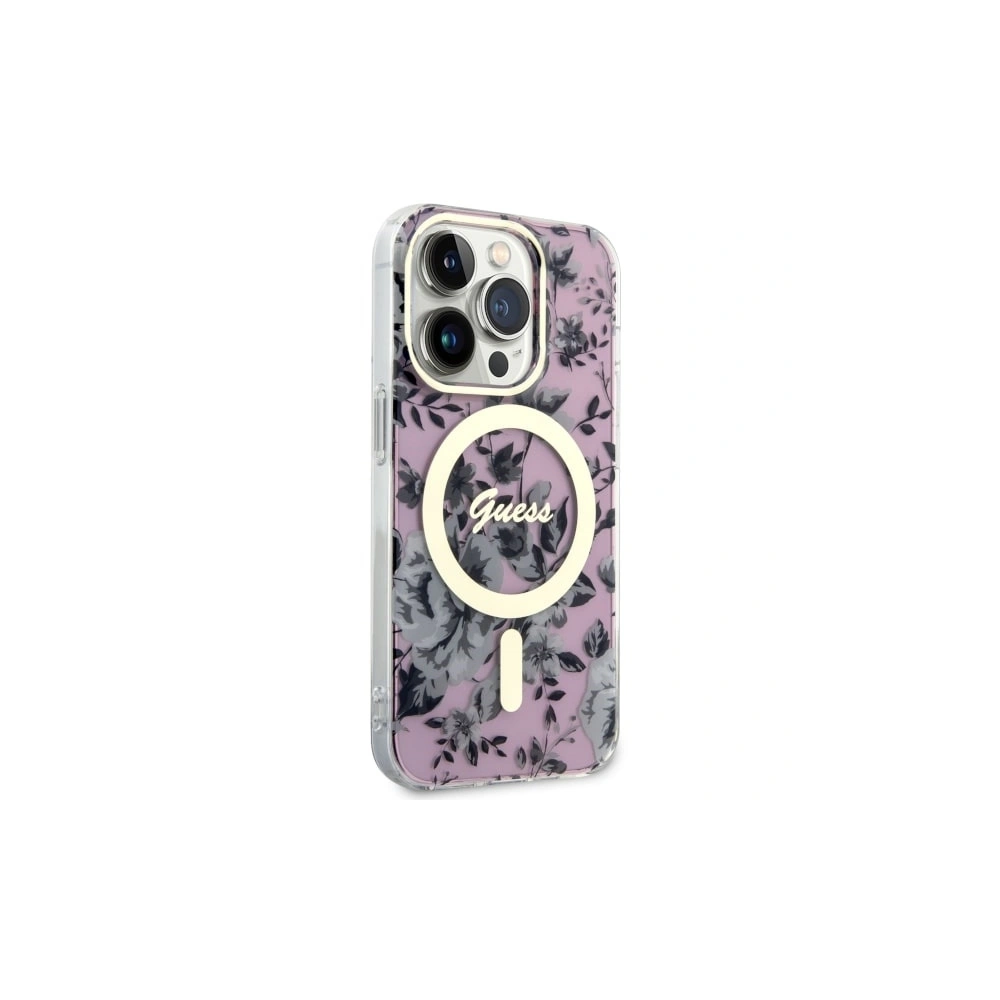 Etui Guess GUHMP14LHCFWSP Apple iPhone 14 Pro różowy/pink hardcase Flower MagSafe