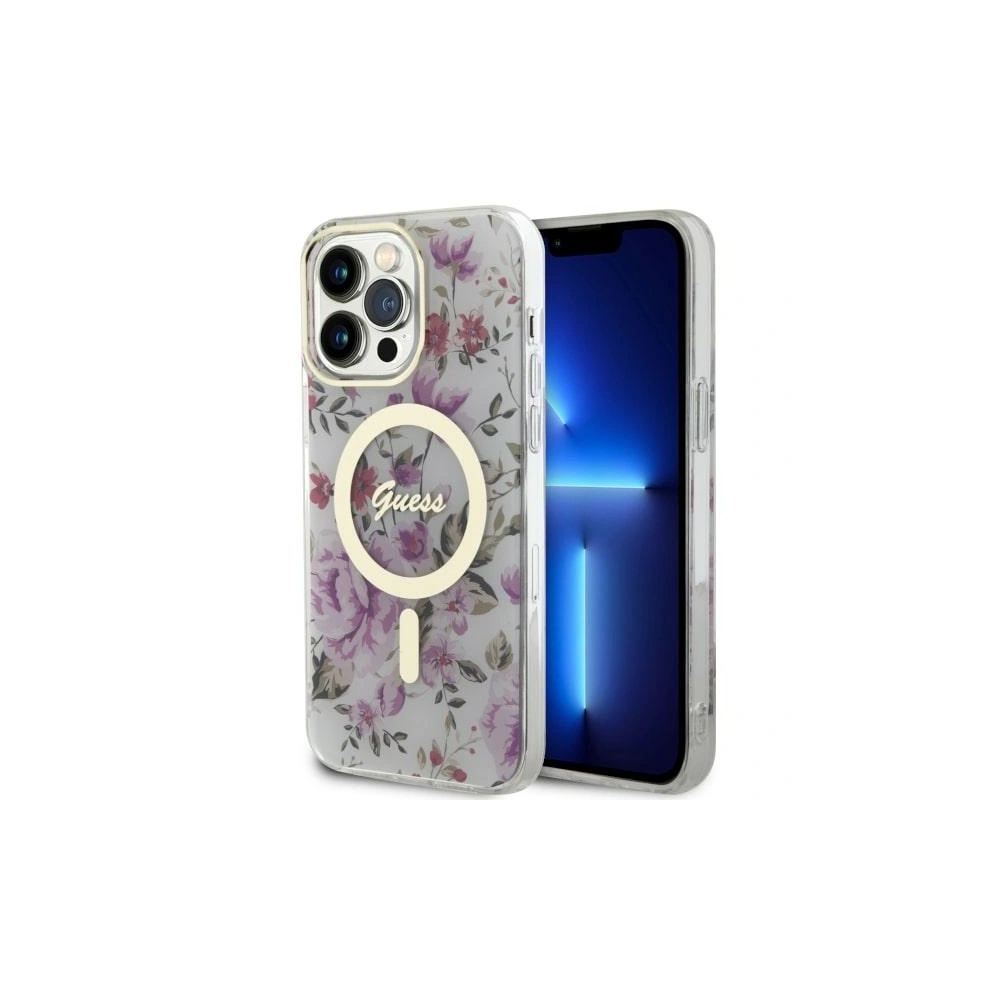 Etui Guess GUHMP14LHCFWST Apple iPhone 14 Pro transparent hardcase Flower MagSafe
