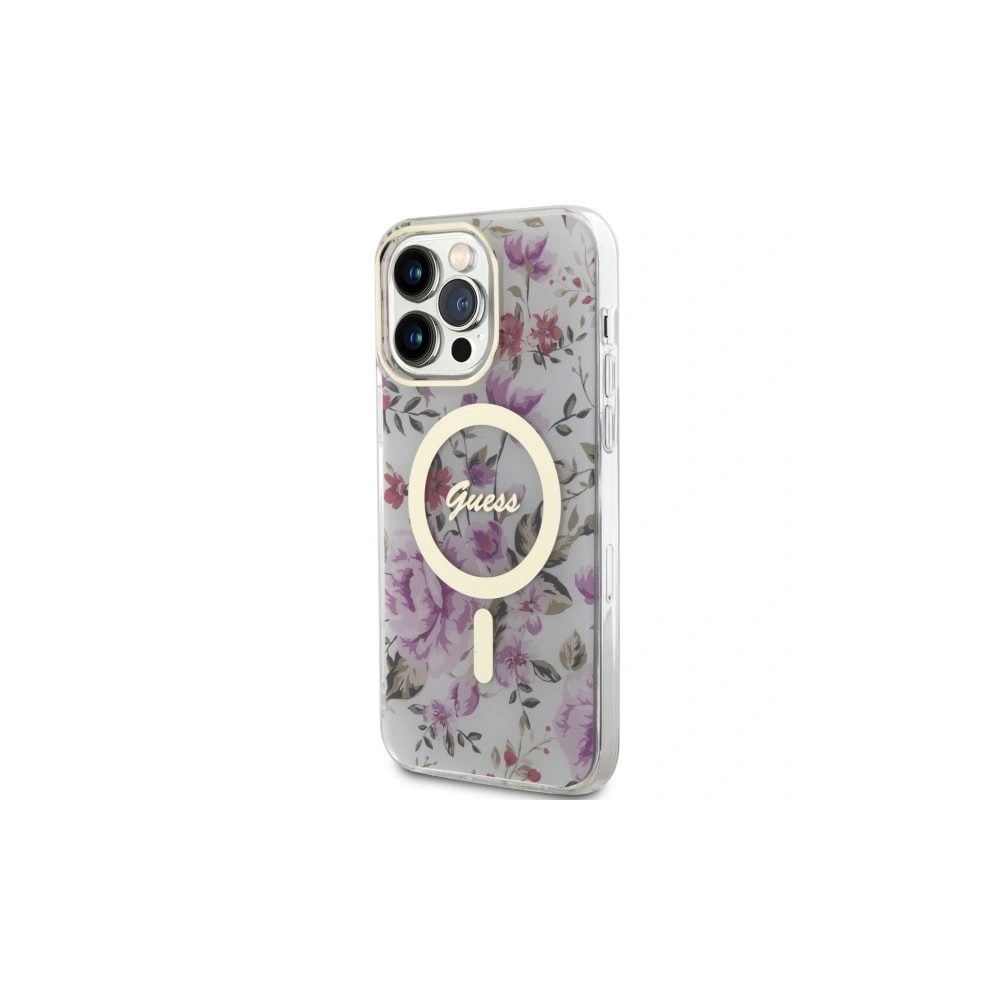 Etui Guess GUHMP14LHCFWST Apple iPhone 14 Pro transparent hardcase Flower MagSafe