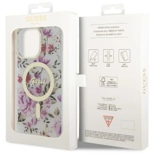 Etui Guess GUHMP14LHCFWST Apple iPhone 14 Pro átlátszó kemény tok Virág MagSafe