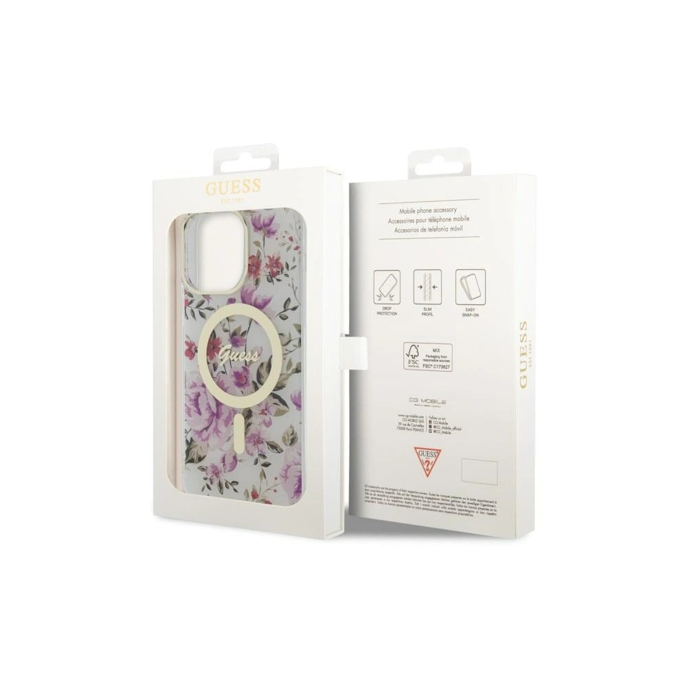 Etui Guess GUHMP14LHCFWST Apple iPhone 14 Pro transparent hardcase Flower MagSafe