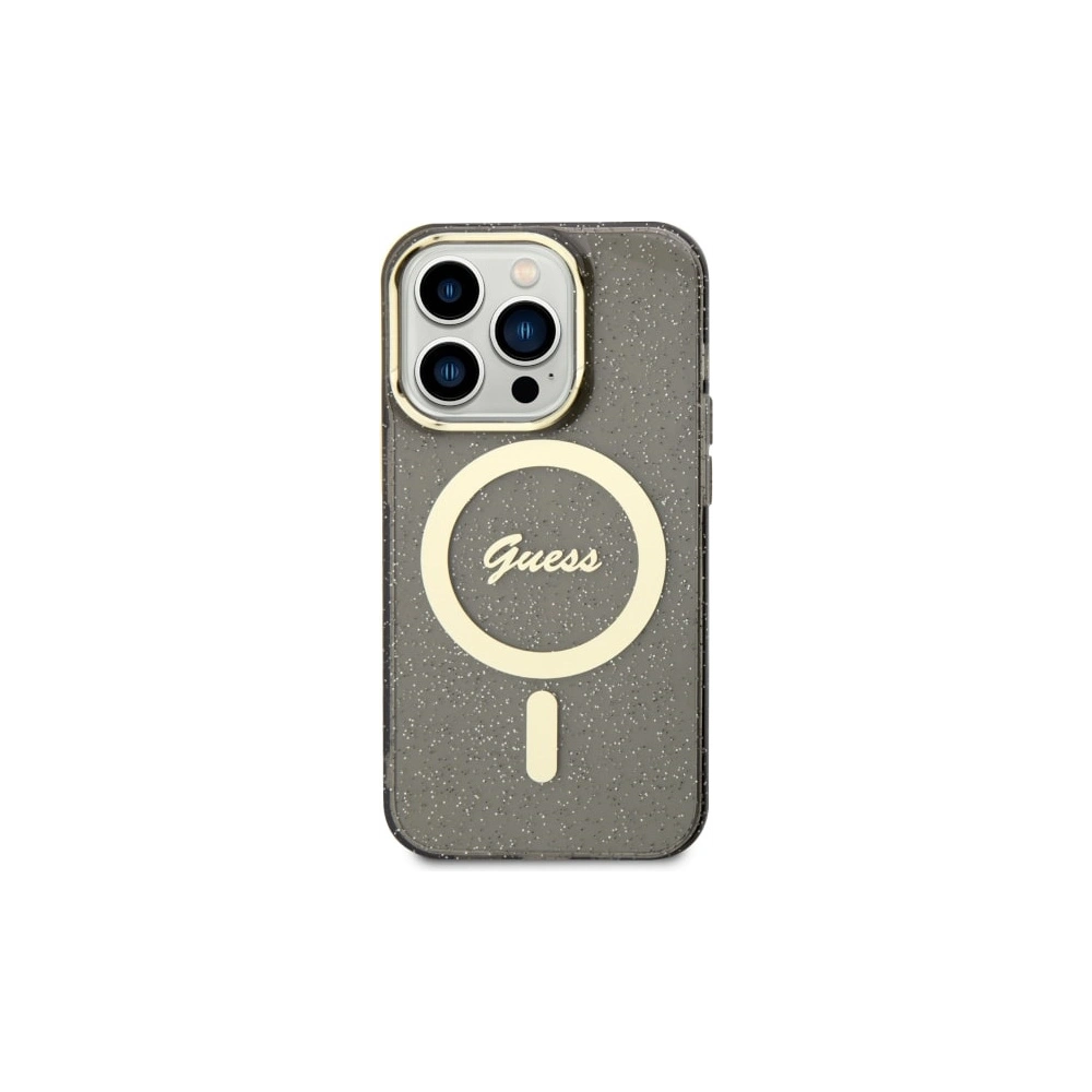 Etui Guess GUHMP14LHCMCGK Apple iPhone 14 Pro czarny/black hardcase Glitter Gold MagSafe