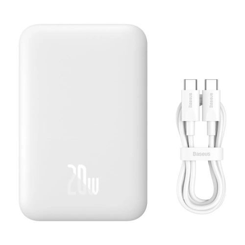 Kup Powerbank Baseus Magnetic MagSafe 15W/PD 20W 6000mAh alb (Overseas Edition) + cablu USB-C/USB-C 60W 3A 0.5m alb - BSU4030 - {ean13} - Sklep Home Screen