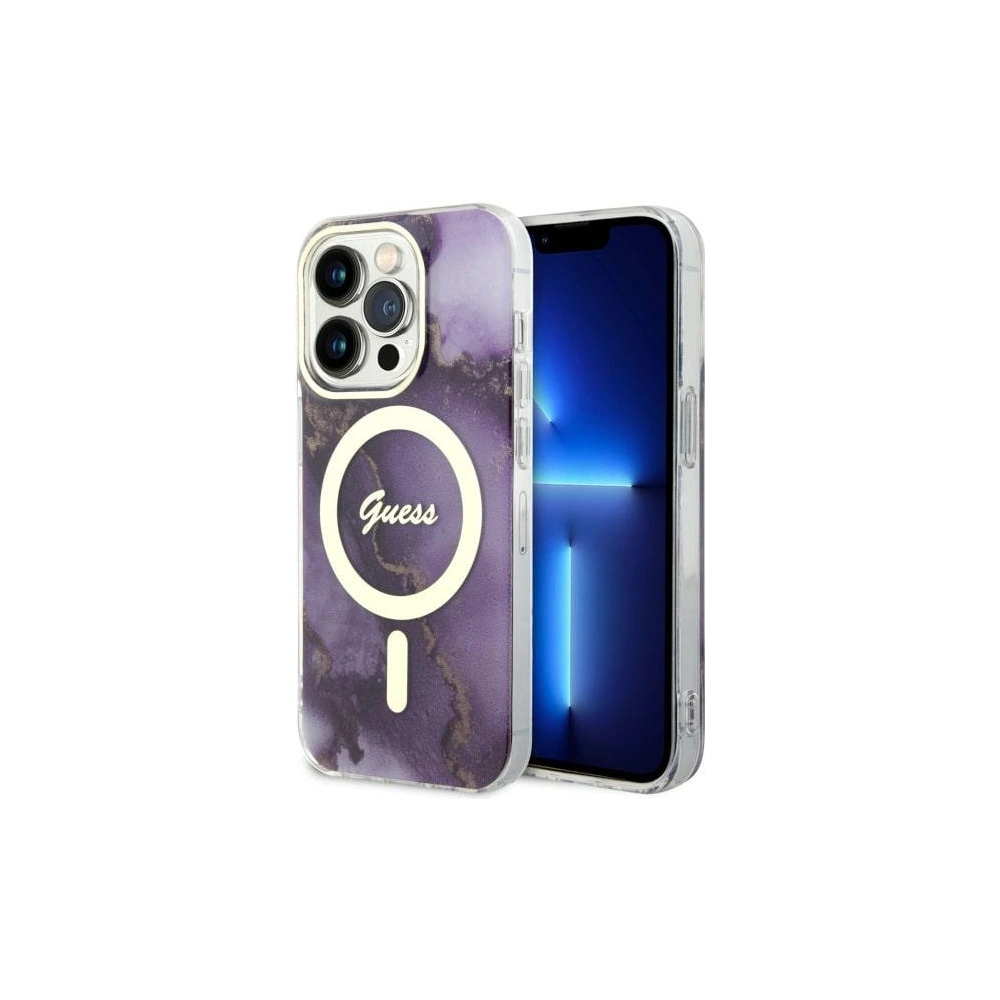 Etui Guess GUHMP14LHTMRSU Apple iPhone 14 Pro purpurowy/purple hardcase Golden Marble MagSafe
