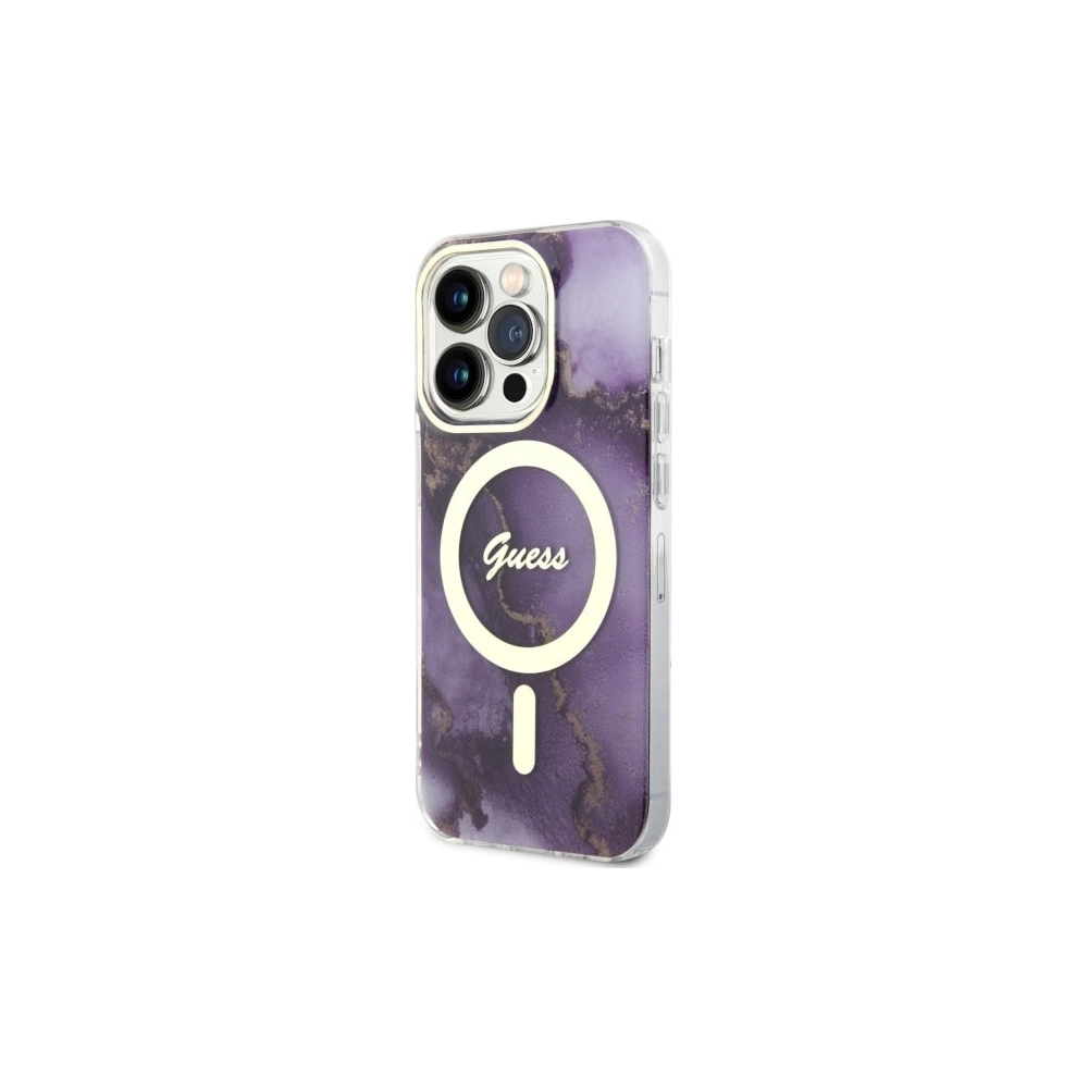 Etui Guess GUHMP14LHTMRSU Apple iPhone 14 Pro purpurowy/purple hardcase Golden Marble MagSafe