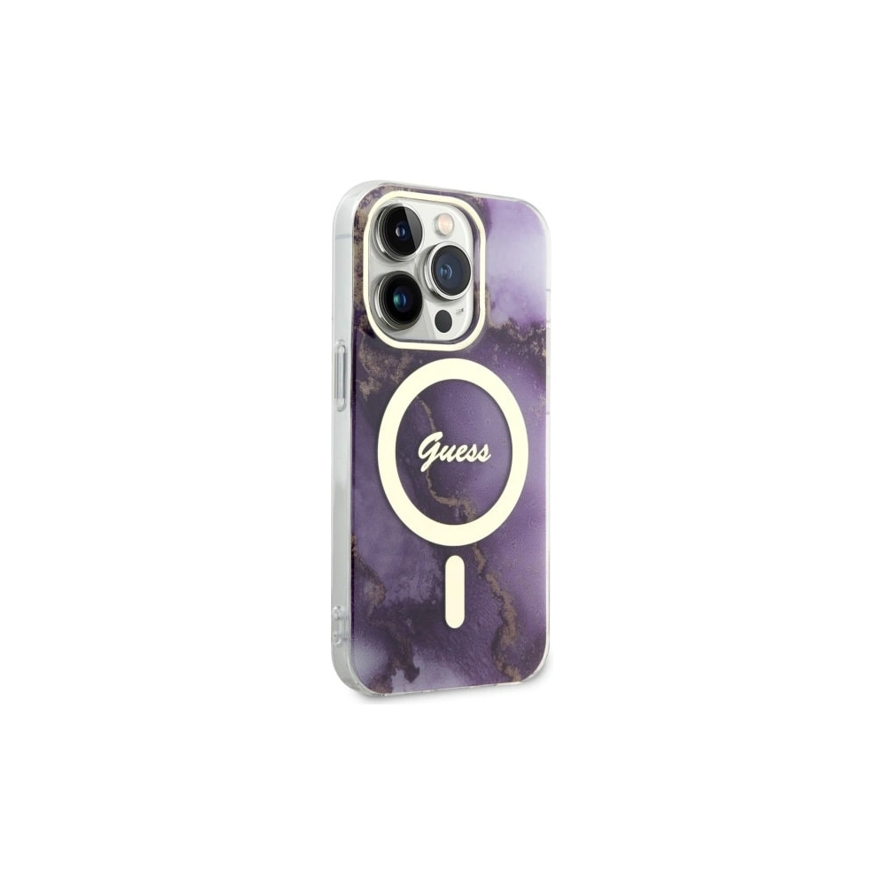Etui Guess GUHMP14LHTMRSU Apple iPhone 14 Pro purpurowy/purple hardcase Golden Marble MagSafe