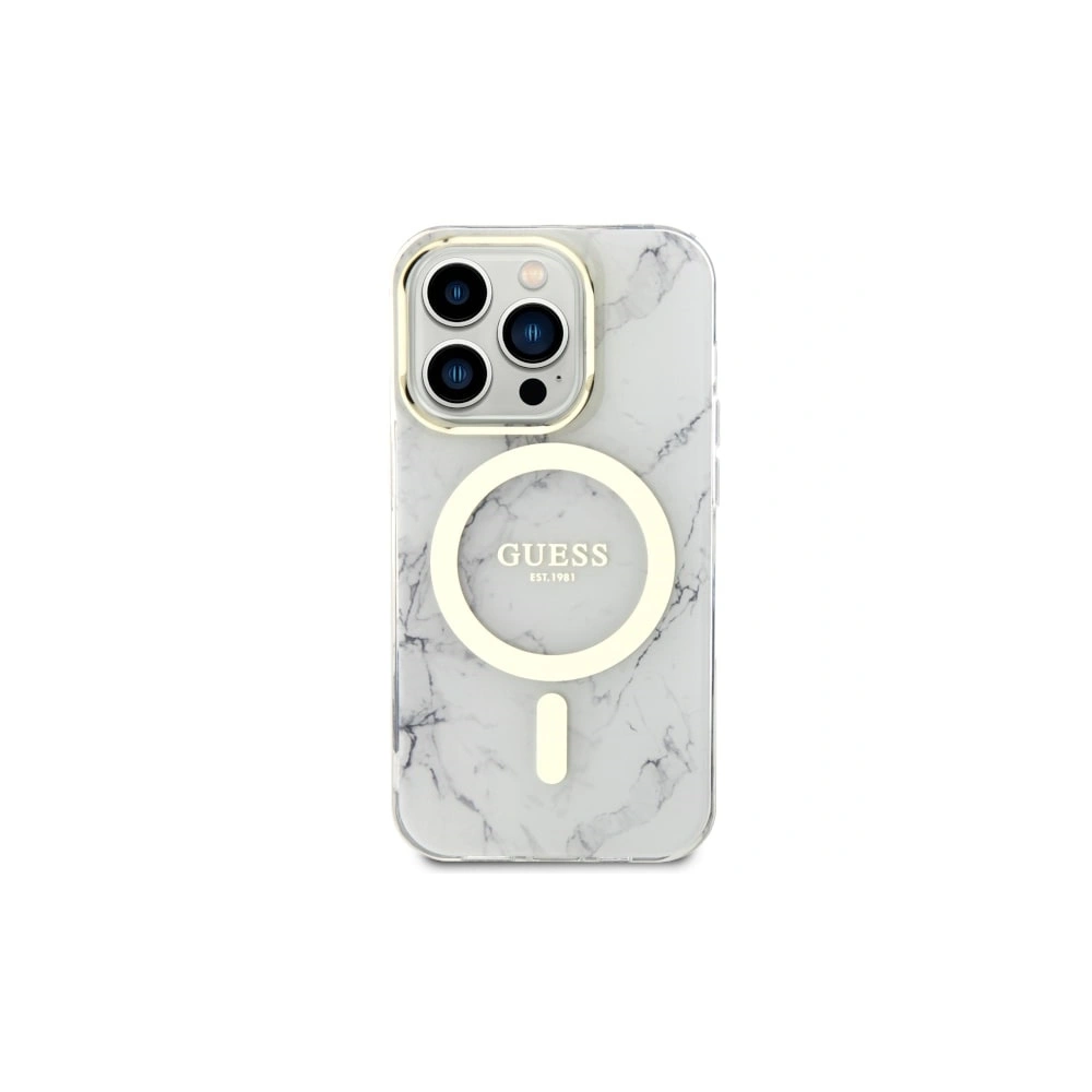 Etui Guess GUHMP14LPCUMAH Apple iPhone 14 Pro biały/white hardcase Marble MagSafe