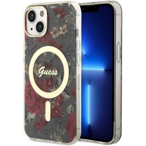 Etui Guess GUHMP14MHCFWSA Apple iPhone 14 Plus / 15 Plus zielony/khaki hardcase Flower MagSafe