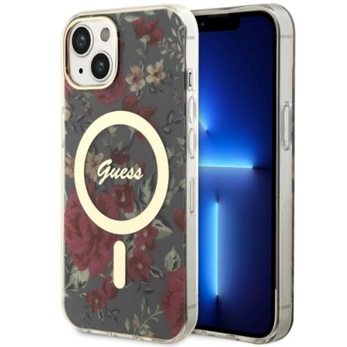 Buy Guess GUHMP14MHCFWSA Apple iPhone 14 Plus / 15 Plus khaki hardcase Flower MagSafe - GUE2495 - {ean13} - Home Screen Store Europe