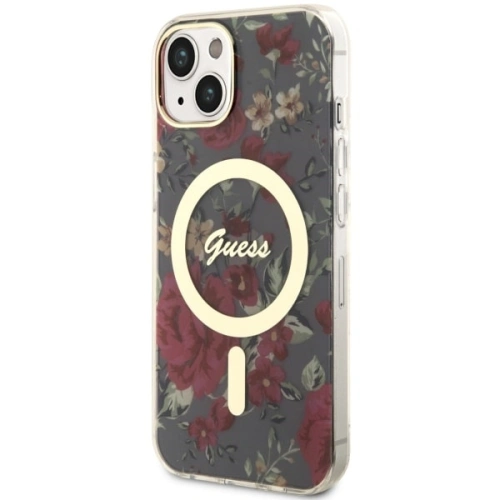Buy Guess GUHMP14MHCFWSA Apple iPhone 14 Plus / 15 Plus khaki hardcase Flower MagSafe - GUE2495 - {ean13} - Home Screen Store Europe