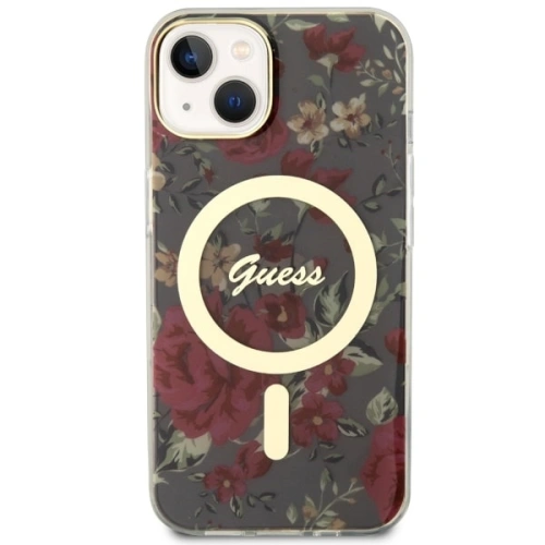 Buy Guess GUHMP14MHCFWSA Apple iPhone 14 Plus / 15 Plus khaki hardcase Flower MagSafe - GUE2495 - {ean13} - Home Screen Store Europe