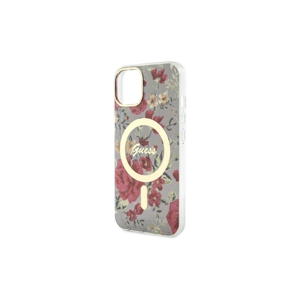 Etui Guess GUHMP14MHCFWSA Apple iPhone 14 Plus / 15 Plus zielony/khaki hardcase Flower MagSafe
