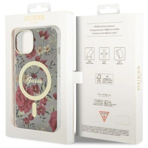 Buy Guess GUHMP14MHCFWSA Apple iPhone 14 Plus / 15 Plus khaki hardcase Flower MagSafe - GUE2495 - {ean13} - Home Screen Store Europe