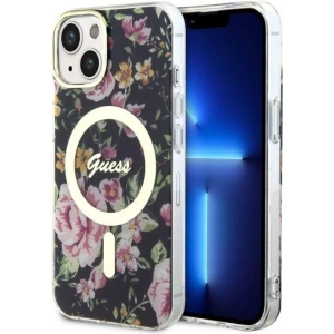 Etui Guess GUHMP14MHCFWSK Apple iPhone 14 Plus / 15 Plus czarny/black hardcase Flower MagSafe