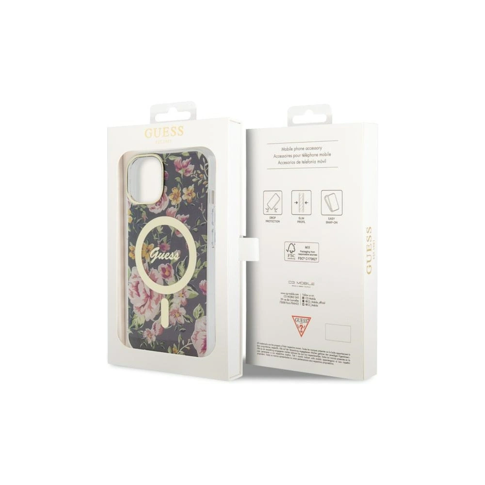 Etui Guess GUHMP14MHCFWSK Apple iPhone 14 Plus / 15 Plus czarny/black hardcase Flower MagSafe