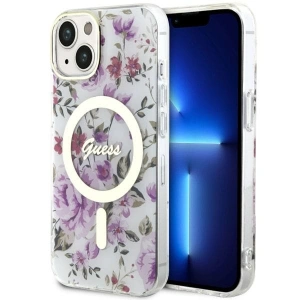 Etui Guess GUHMP14MHCFWST Apple iPhone 14 Plus / 15 Plus transparent hardcase Flower MagSafe