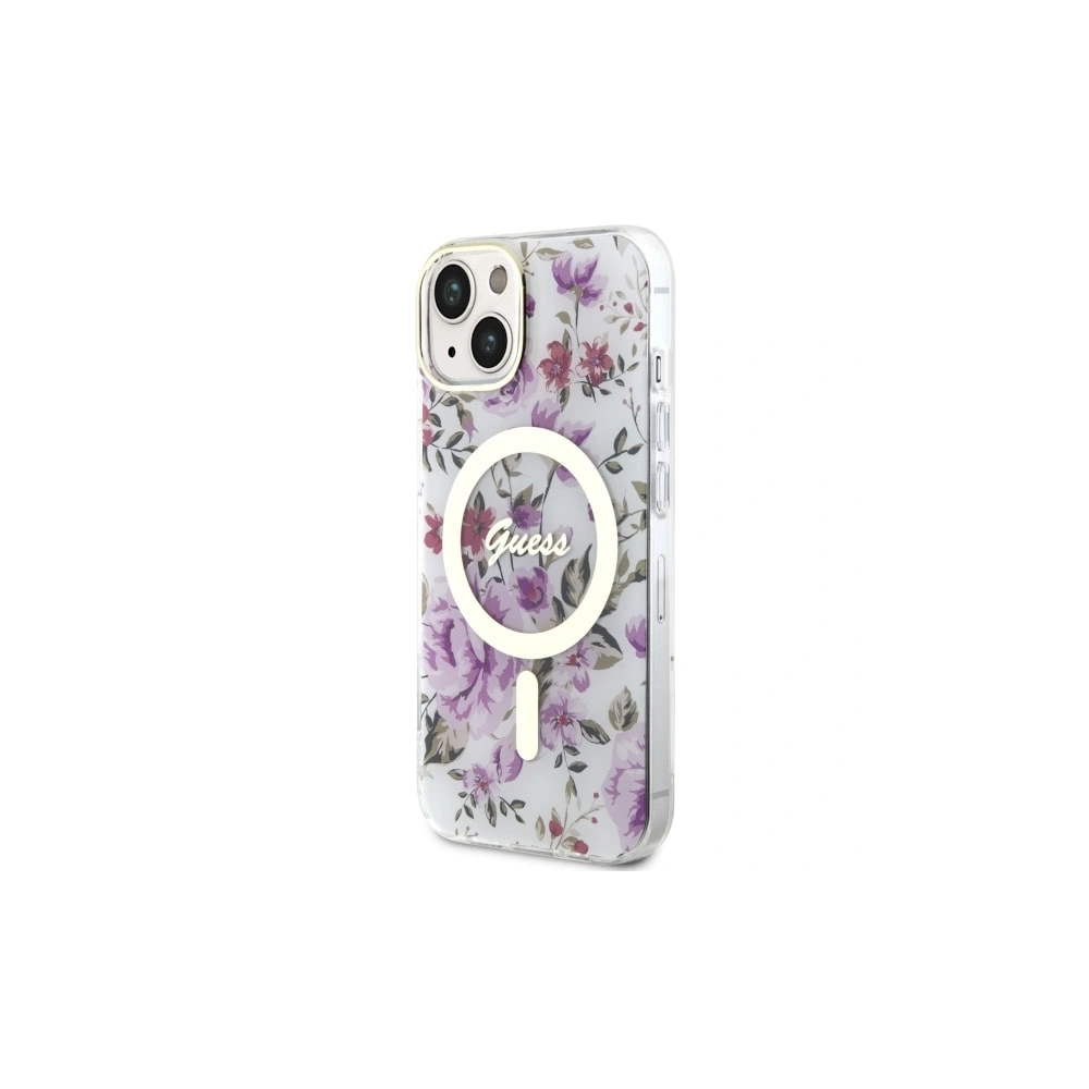 Etui Guess GUHMP14MHCFWST Apple iPhone 14 Plus / 15 Plus transparent hardcase Flower MagSafe