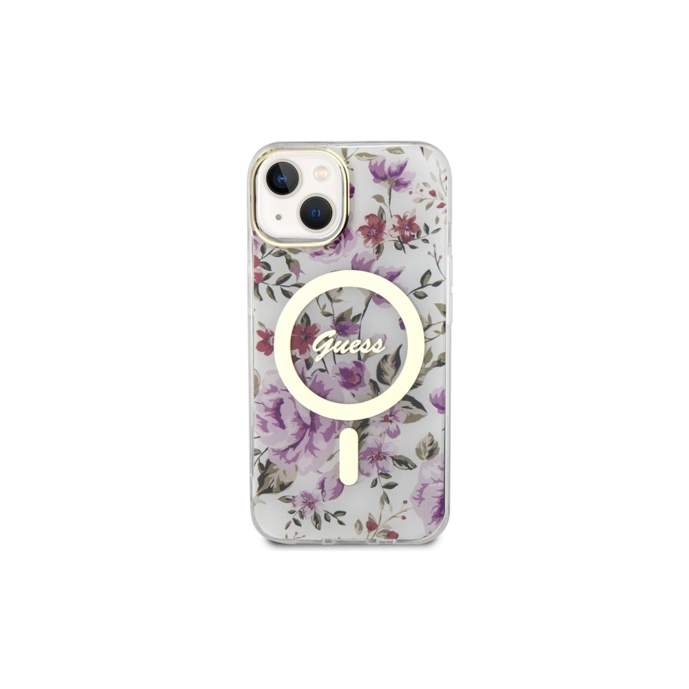 Etui Guess GUHMP14MHCFWST Apple iPhone 14 Plus / 15 Plus transparent hardcase Flower MagSafe