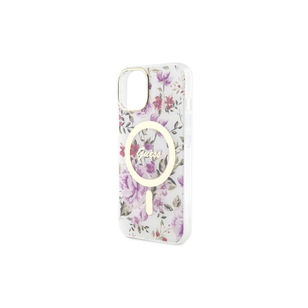 Etui Guess GUHMP14MHCFWST Apple iPhone 14 Plus / 15 Plus transparent hardcase Flower MagSafe