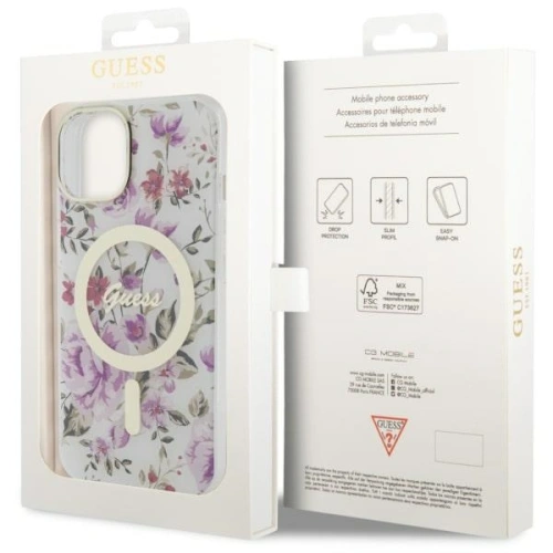 Kup Etui Guess GUHMP14MHCFWST Apple iPhone 14 Plus / 15 Plus transparentní tvrdý kryt Flower MagSafe - GUE2498 - {ean13} - Sklep Home Screen