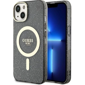 Etui Guess GUHMP14MHCMCGK Apple iPhone 14 Plus / 15 Plus czarny/black hardcase Glitter Gold MagSafe