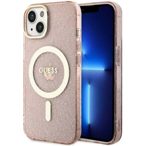 Etui Guess GUHMP14MHCMCGP Apple iPhone 14 Plus / 15 Plus różowy/pink hardcase Glitter Gold MagSafe