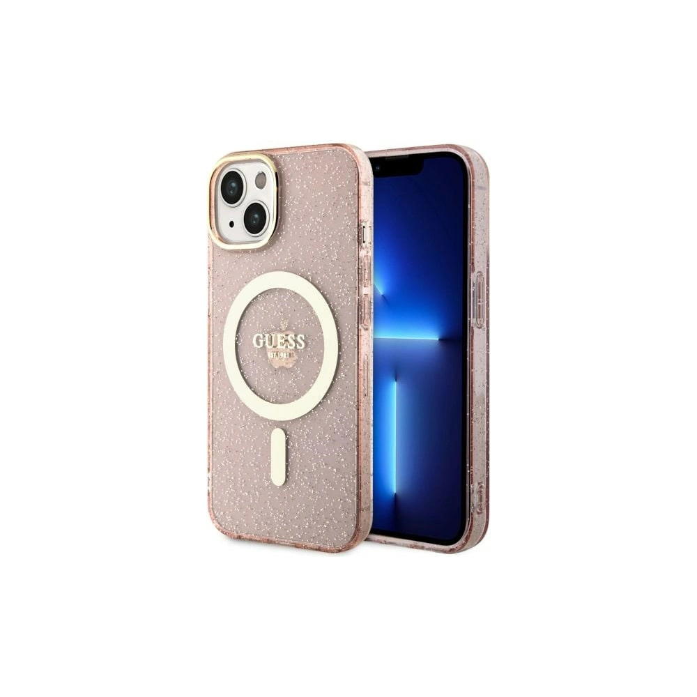 Etui Guess GUHMP14MHCMCGP Apple iPhone 14 Plus / 15 Plus różowy/pink hardcase Glitter Gold MagSafe