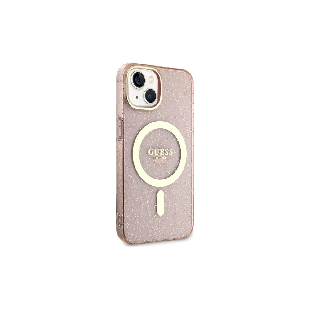 Etui Guess GUHMP14MHCMCGP Apple iPhone 14 Plus / 15 Plus różowy/pink hardcase Glitter Gold MagSafe