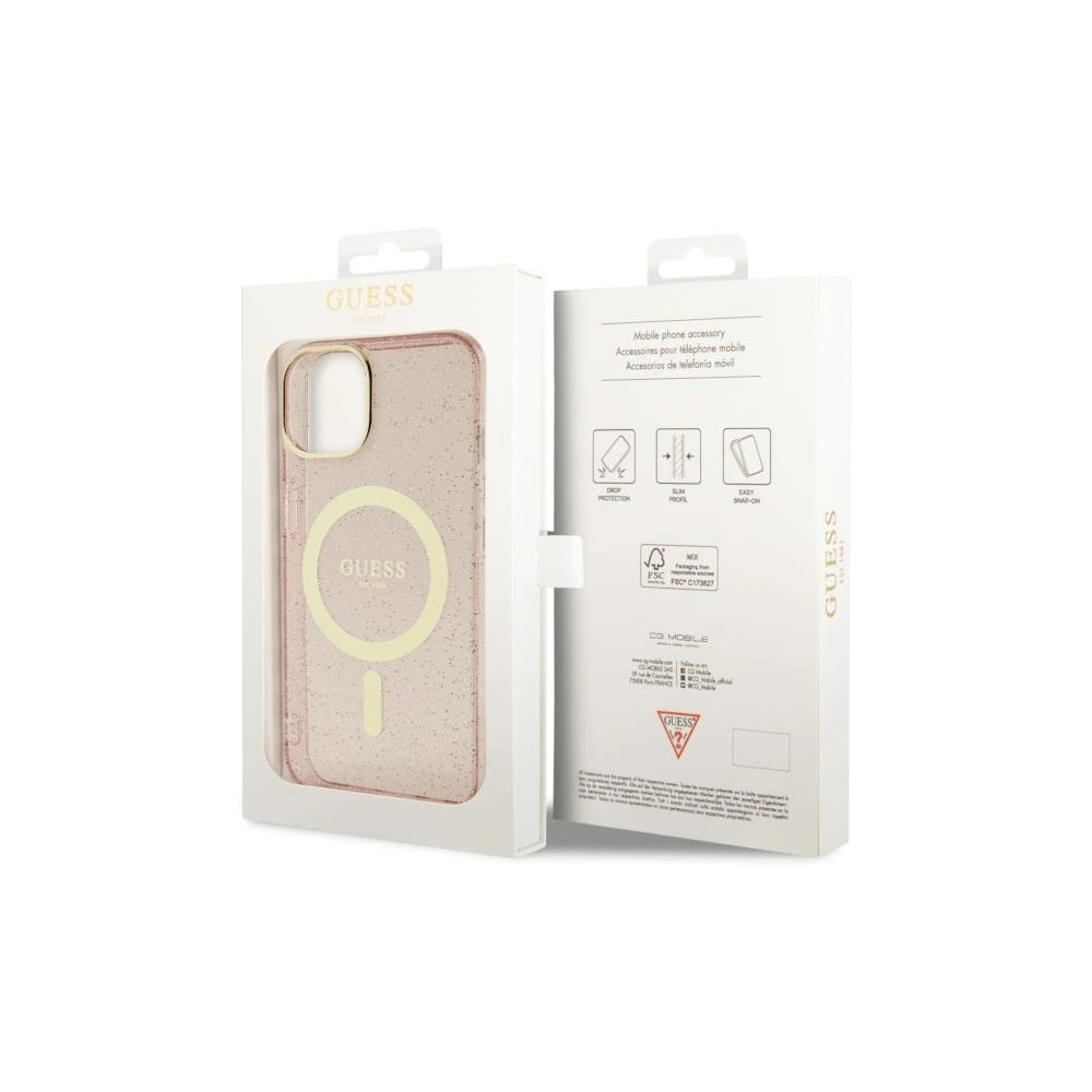 Etui Guess GUHMP14MHCMCGP Apple iPhone 14 Plus / 15 Plus różowy/pink hardcase Glitter Gold MagSafe
