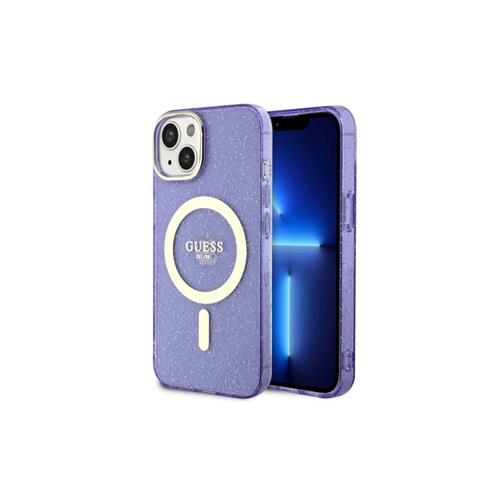 Etui Guess GUHMP14MHCMCGU Apple iPhone 14 Plus / 15 Plus purpurowy/purple hardcase Glitter Gold MagSafe