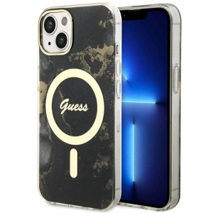Etui Guess GUHMP14MHTMRSK Apple iPhone 14 Plus / 15 Plus czarny/black hardcase Golden Marble MagSafe