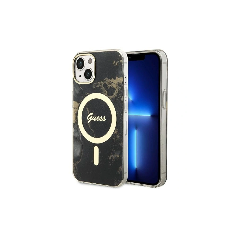 Etui Guess GUHMP14MHTMRSK Apple iPhone 14 Plus / 15 Plus czarny/black hardcase Golden Marble MagSafe