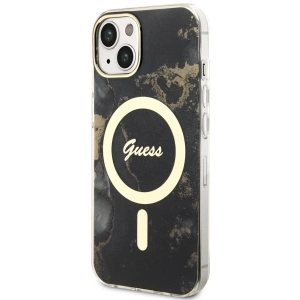 Etui Guess GUHMP14MHTMRSK Apple iPhone 14 Plus / 15 Plus czarny/black hardcase Golden Marble MagSafe