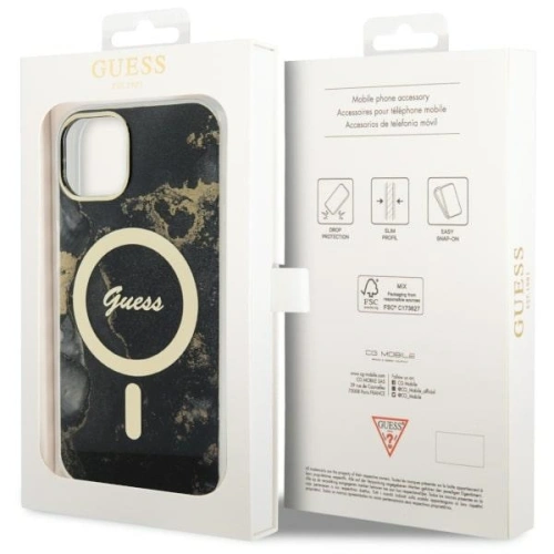 Buy Guess GUHMP14MHTMRSK Apple iPhone 14 Plus / 15 Plus black hardcase Golden Marble MagSafe - GUE2503 - {ean13} - Home Screen Store Europe