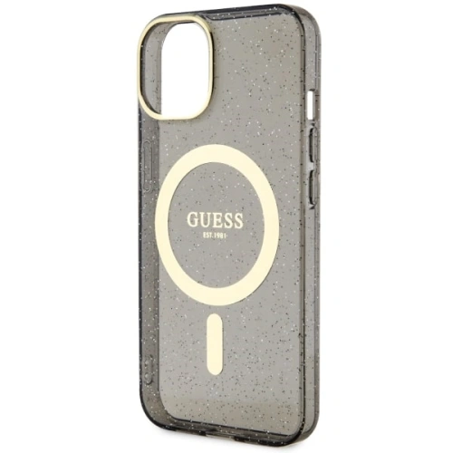 Guess GUHMP14SHCMCGK Apple iPhone 14 black hardcase Glitter Gold MagSafe