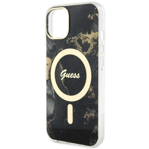 Guess Apple Tasche GUHMP14SHTMRSK iPhone 14 schwarz/schwarz Hardcase Golden Marble MagSafe