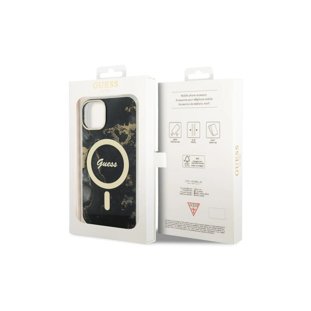 Etui Guess GUHMP14SHTMRSK Apple iPhone 14 czarny/black hardcase Golden Marble MagSafe